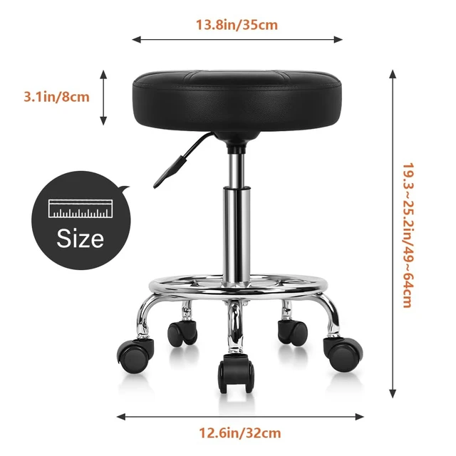 Alt view image 3 of 7 - Round Rolling Stool Chair PU Leather Height Adjustable Swivel Drafting Work SPA Shop Medical Salon Stools with Wheels Office Chair Small (Black)