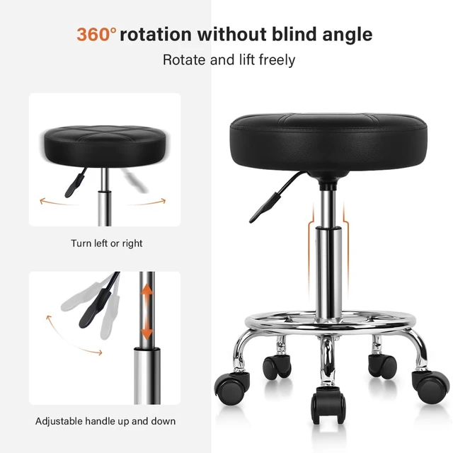 Alt view image 4 of 7 - Round Rolling Stool Chair PU Leather Height Adjustable Swivel Drafting Work SPA Shop Medical Salon Stools with Wheels Office Chair Small (Black)