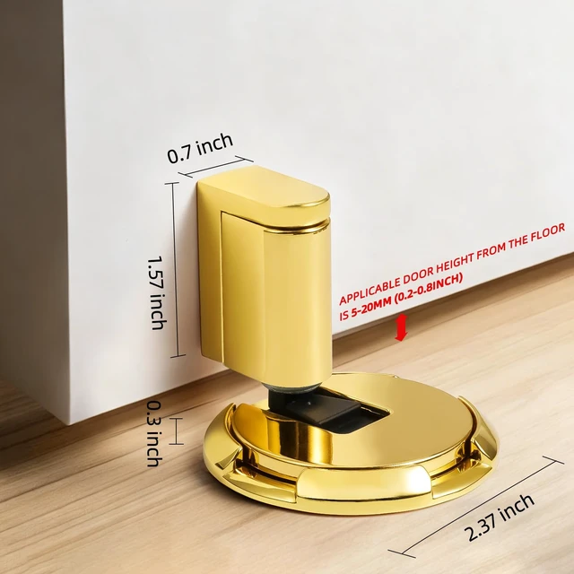 Alt view image 2 of 7 - Windproof Door Stopper Indoor Heavy Duty Floor Door Stop Keep Door Open Mechanical No Drilling Door Stopper with Screws and Adhesive Pads, 4 Pack, Bright Gold