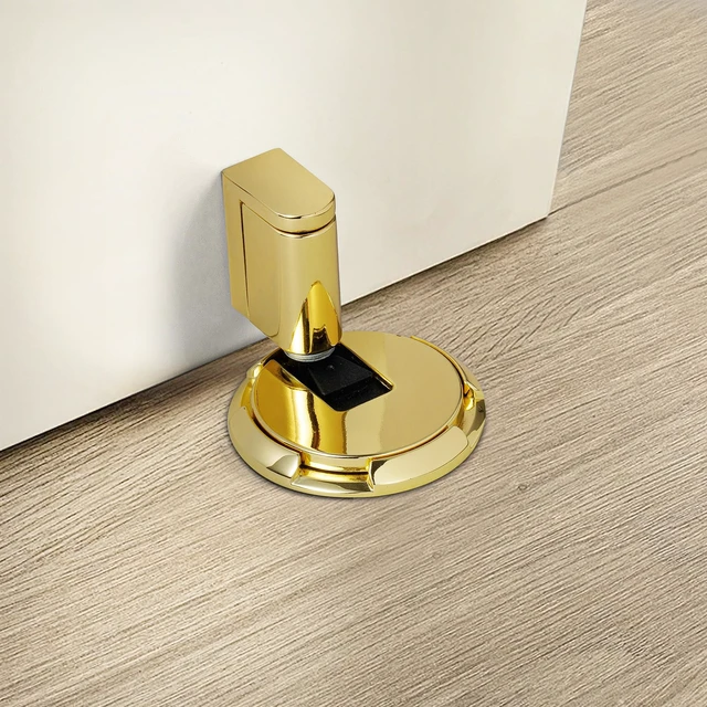 Alt view image 3 of 7 - Windproof Door Stopper Indoor Heavy Duty Floor Door Stop Keep Door Open Mechanical No Drilling Door Stopper with Screws and Adhesive Pads, 4 Pack, Bright Gold