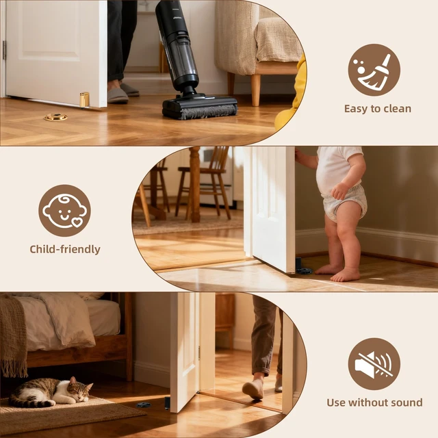 Alt view image 6 of 7 - Windproof Door Stopper Indoor Heavy Duty Floor Door Stop Keep Door Open Mechanical No Drilling Door Stopper with Screws and Adhesive Pads, 4 Pack, Bright Gold