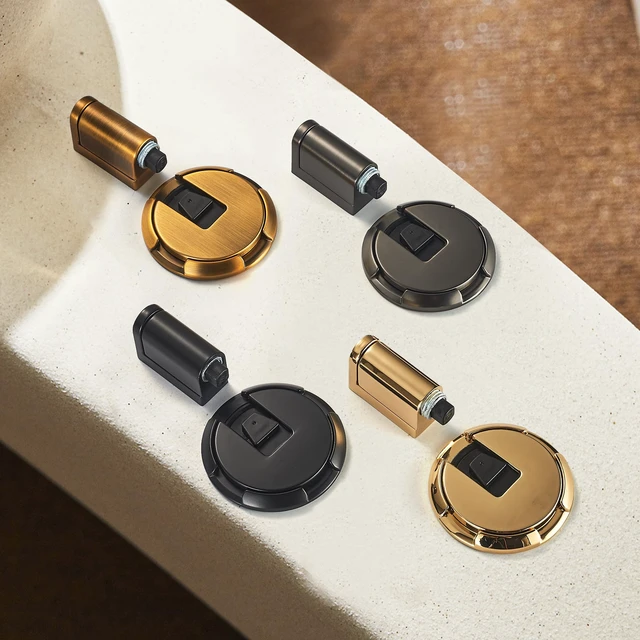 Alt view image 7 of 7 - Windproof Door Stopper Indoor Heavy Duty Floor Door Stop Keep Door Open Mechanical No Drilling Door Stopper with Screws and Adhesive Pads, 4 Pack, Bright Gold