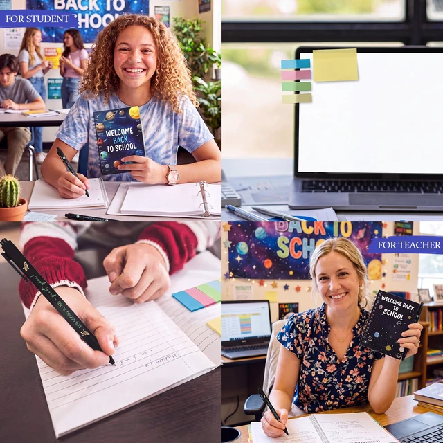 Alt view image 2 of 7 - 40pcs Back to School Gift for Student Teacher, Notebook and Pen Set Spiral Notebooks with Sticky Notes, Motivational Pens, First Day of School Supplies, Gifts for Teacher Student Classroom