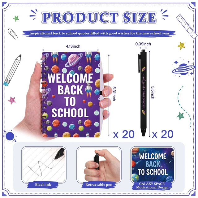 Alt view image 3 of 7 - 40pcs Back to School Gift for Student Teacher, Notebook and Pen Set Spiral Notebooks with Sticky Notes, Motivational Pens, First Day of School Supplies, Gifts for Teacher Student Classroom