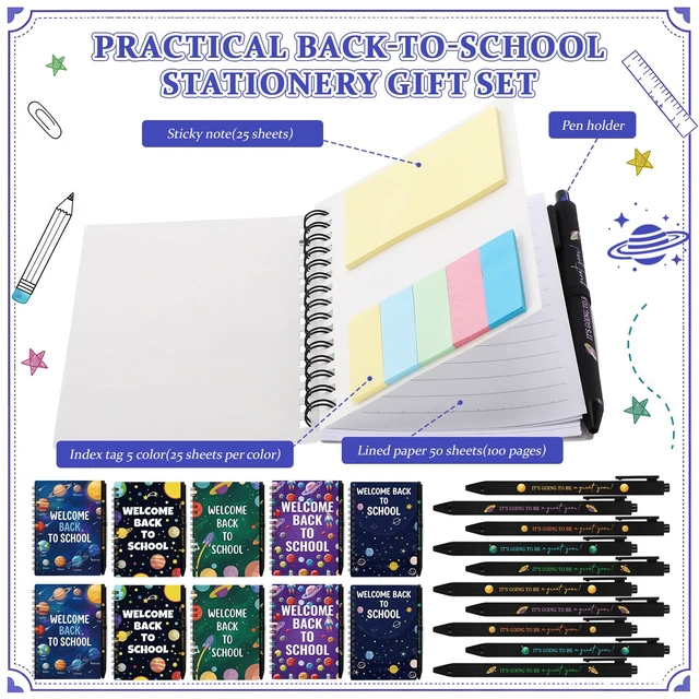 Alt view image 5 of 7 - 40pcs Back to School Gift for Student Teacher, Notebook and Pen Set Spiral Notebooks with Sticky Notes, Motivational Pens, First Day of School Supplies, Gifts for Teacher Student Classroom