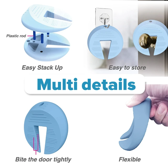 Alt view image 6 of 7 - Upgraded Silicone Door Pinch Guard and Door Stoppers 2 Functions in 1 with 2 Free Hooks, Heavy Duty Finger Pinch Guard Prevents Finger Pinch Injuries, Slamming Doors. 2 Packs, Blue