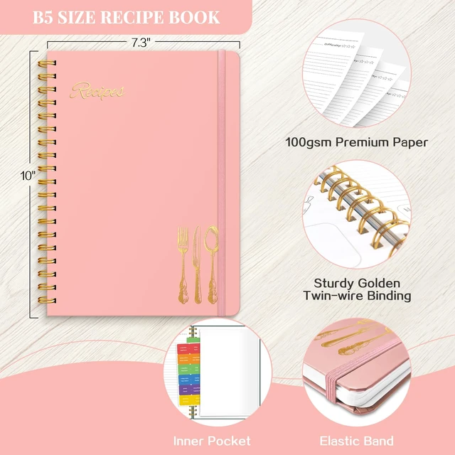 Alt view image 3 of 6 - Recipe Book to Write in Your Own Recipes, Spiral Blank Cookbook 150 Recipes Hardcover Recipe Journal with Ample Space, Waterproof Blank Recipe Notebook for Easy Kitchen Use, Elegant gift - Pink