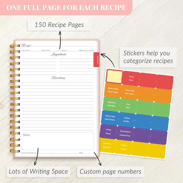 Alt view image 5 of 6 - Recipe Book to Write in Your Own Recipes, Spiral Blank Cookbook 150 Recipes Hardcover Recipe Journal with Ample Space, Waterproof Blank Recipe Notebook for Easy Kitchen Use, Elegant gift - Pink