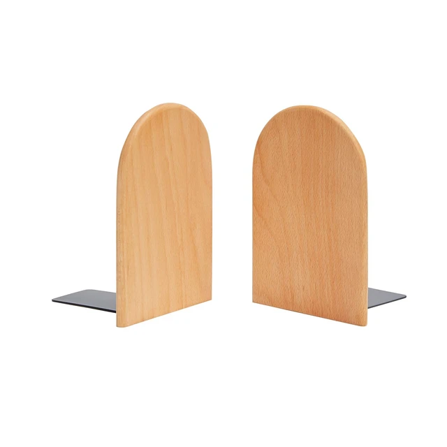 Alt view image 7 of 7 - Wood Bookends,Non-Skid Bookend for Shelves,Heavy Duty Bookends,Book Stand for Books/CDs,1 Pair