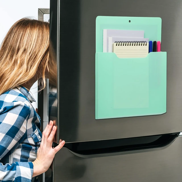 Alt view image 6 of 6 - Magnetic File Holder Wall, 12.2 x 9.4 Inch, Vertical, Mint Green Large File Folder for Fridge, Whiteboard, Cabinet, Paper Mail Letters Storage, Office Magnetic Folder Mount