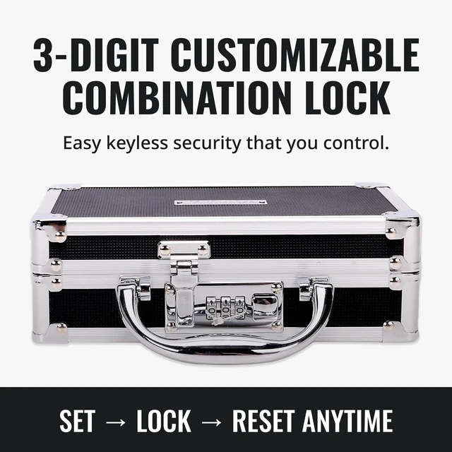 Alt view image 7 of 7 - Locking Medicine Case, Combination Lock Box, 3-Pack, Briefcase Style Reinforced steel corners and chrome handle, organized interior with mesh pocket and elastic securing straps