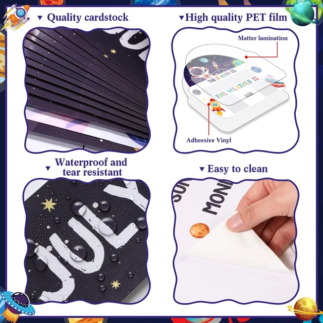 Alt view image 4 of 6 - 169 Pcs Space Themed Classroom Calendar Board Space Themed Class Set with Weather Seasons Days Month Cards, Stickers for Bulletin Wall Display