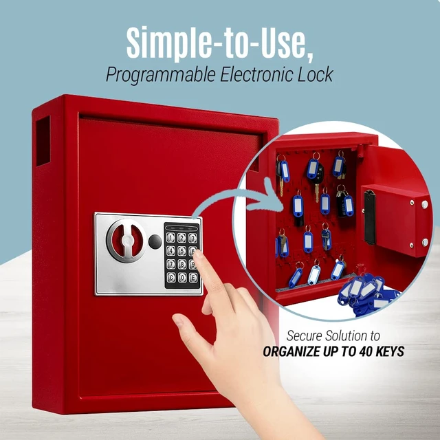 Alt view image 4 of 7 - Steel Key Holder Wall Mount - 40-Key Lock Box with Code, Key Cabinet, Valet Parking Key Box, Car Dealer Key Cabinet - Space Saving Locking Key Box with Digital Lock