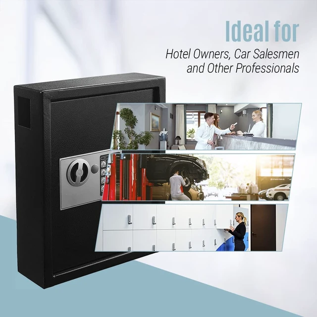 Alt view image 5 of 7 - Steel Key Holder Wall Mount - 40-Key Lock Box with Code, Key Cabinet, Valet Parking Key Box, Car Dealer Key Cabinet - Space Saving Locking Key Box with Digital Lock