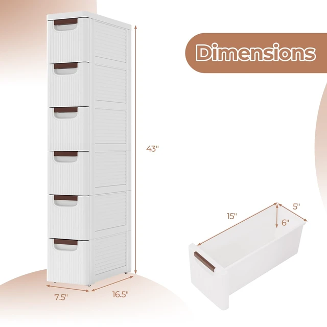 Alt view image 3 of 7 - 6 Drawers Storage Cart, Narrow Plastic Dresser, Rolling Organizer Cart for Office Classroom Bedroom Bathroom Art Craft Supplies, Mobile Slim Utility Cart on Wheels (7.5"x16.5"x43")