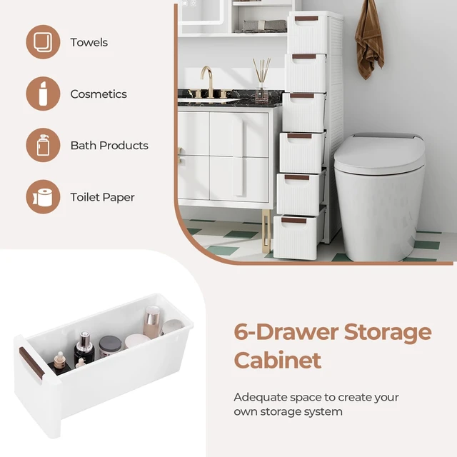 Alt view image 6 of 7 - 6 Drawers Storage Cart, Narrow Plastic Dresser, Rolling Organizer Cart for Office Classroom Bedroom Bathroom Art Craft Supplies, Mobile Slim Utility Cart on Wheels (7.5"x16.5"x43")