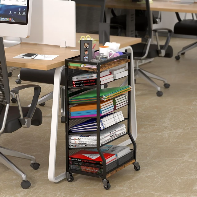 Alt view image 2 of 7 - 7 Tier Rolling File Cart with Sliding Trays, Wood Metal File Organizer Beside Desk, Free-Standing File Holder, Paper Letter Tray Organizer Mesh Desk Organizer for Home Office School (Patent)