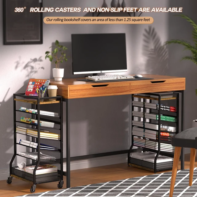 Alt view image 3 of 7 - 7 Tier Rolling File Cart with Sliding Trays, Wood Metal File Organizer Beside Desk, Free-Standing File Holder, Paper Letter Tray Organizer Mesh Desk Organizer for Home Office School (Patent)