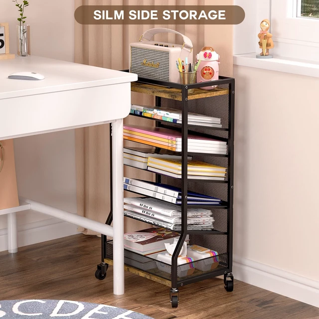 Alt view image 6 of 7 - 7 Tier Rolling File Cart with Sliding Trays, Wood Metal File Organizer Beside Desk, Free-Standing File Holder, Paper Letter Tray Organizer Mesh Desk Organizer for Home Office School (Patent)