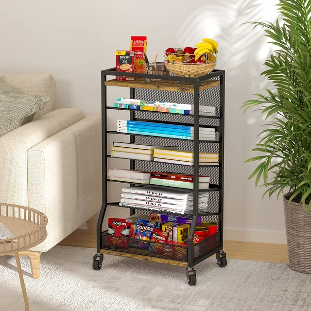 Alt view image 7 of 7 - 7 Tier Rolling File Cart with Sliding Trays, Wood Metal File Organizer Beside Desk, Free-Standing File Holder, Paper Letter Tray Organizer Mesh Desk Organizer for Home Office School (Patent)