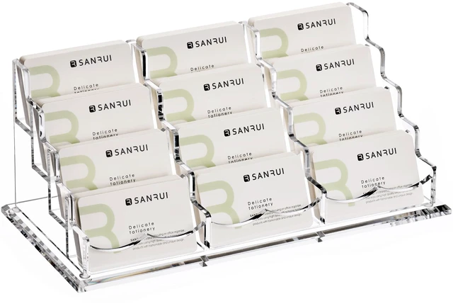 Main image of Business Card Holder Display for Desk-12 Slots 4 Tier Clear Multiple Acrylic Cards Stand for Women and Men, Business Card Holder Case for Office Supplies Home School