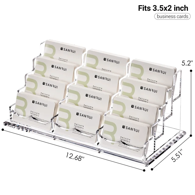 Alt view image 3 of 7 - Business Card Holder Display for Desk-12 Slots 4 Tier Clear Multiple Acrylic Cards Stand for Women and Men, Business Card Holder Case for Office Supplies Home School