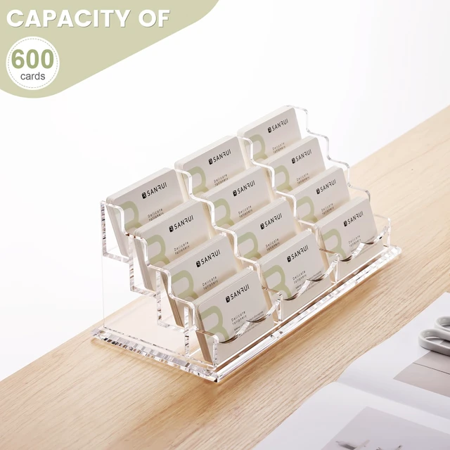 Alt view image 4 of 7 - Business Card Holder Display for Desk-12 Slots 4 Tier Clear Multiple Acrylic Cards Stand for Women and Men, Business Card Holder Case for Office Supplies Home School