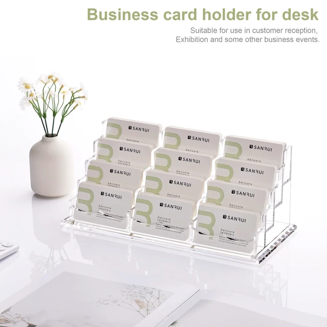 Alt view image 7 of 7 - Business Card Holder Display for Desk-12 Slots 4 Tier Clear Multiple Acrylic Cards Stand for Women and Men, Business Card Holder Case for Office Supplies Home School