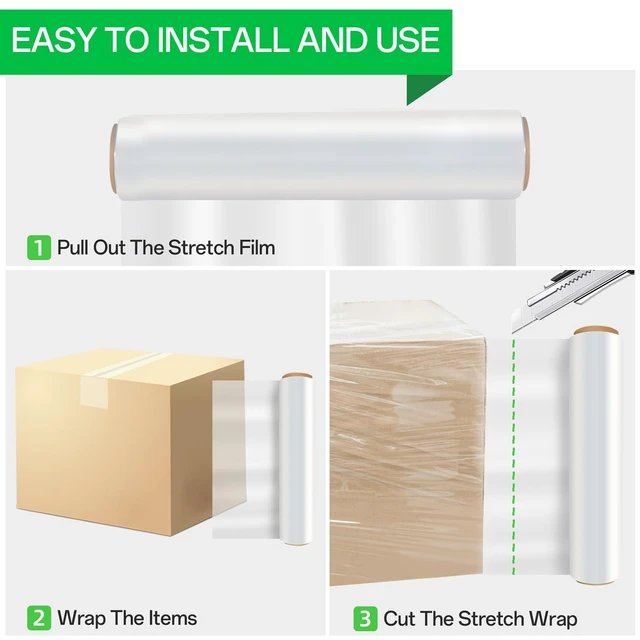 Alt view image 7 of 7 - 18in Stretch Wrap Roll, Heavy Duty 1500ft Shrink Wrap, Pallet Wrap 4 Pack Industrial Strength, 80 Gauge, Clear Stretch Film, Self-Adhesive Cling, Plastic Wrap for Furniture Wrapping Shipping Moving