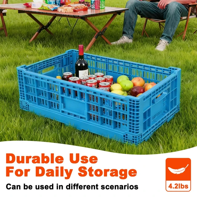 Alt view image 6 of 7 - 52L Plastic Collapsible Storage Bins with Handles, Stackable Folding Storage Crates, Hold 130 lbs Per Bin, Heavy Duty Milk Crates Containers for Home Organizing
