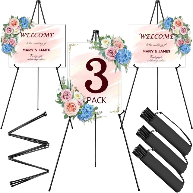 Main image of 63" Easel Stand for Display, 3 Pack Portable Foldable Metal Easel Easels for Signs Wedding Logos,Arts, Painting,Adjustable Floor Easels with 3 Storage Bag