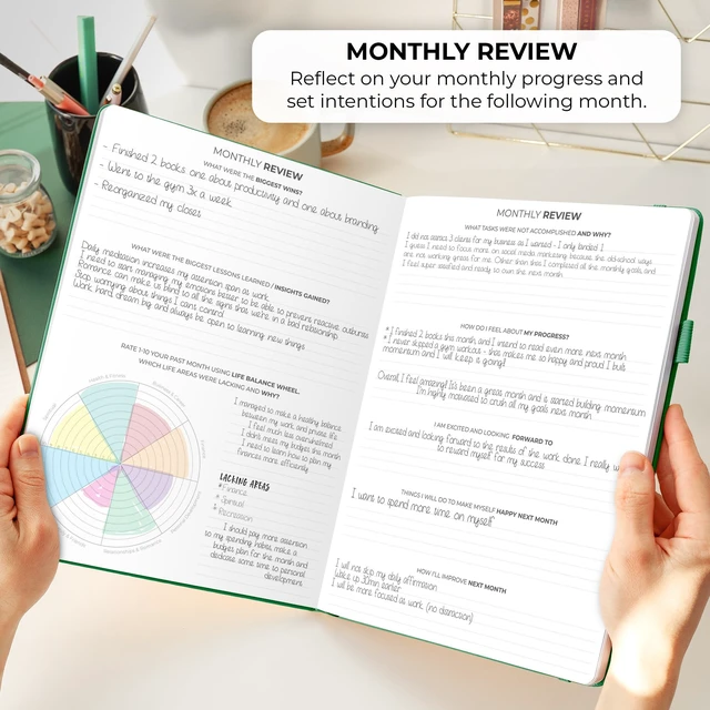 Alt view image 5 of 6 - Planner PRO Hourly, Undated Weekly & Monthly, Forest Green 8.5x11" daily planner with time slots, Eco leather cover, Stickers, 120gsm paper, Work schedule organizer, Appointment book
