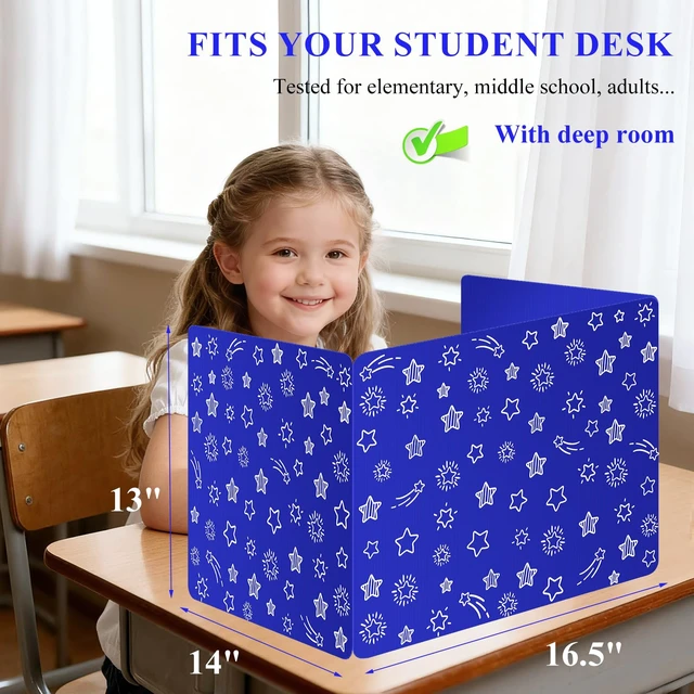 Alt view image 2 of 7 - Blue 24-Pack Desk Dividers for Students, Waterproof Plastic Study Carrel Divider, Durable Testing Dividers for Classroom Teacher Supplies, Easy to Clean Privacy Shield Folder Boards for Student Desk