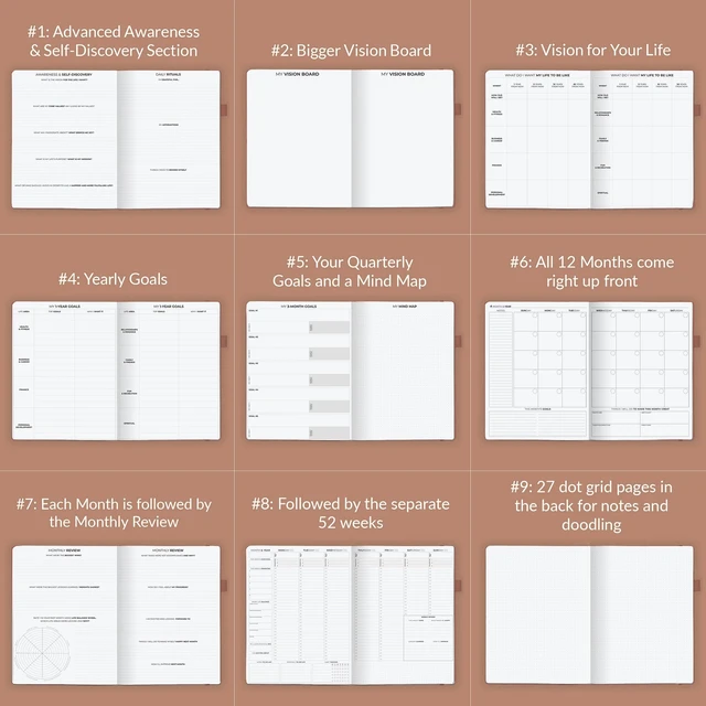 Alt view image 6 of 6 - Planner PRO Hourly, Undated Weekly & Monthly, Dark Terracotta 8.5x11" daily planner with time slots, Eco leather cover, Stickers, 120gsm paper, Work schedule organizer, Appointment book