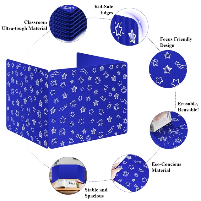 Alt view image 5 of 7 - Blue 24-Pack Desk Dividers for Students, Waterproof Plastic Study Carrel Divider, Durable Testing Dividers for Classroom Teacher Supplies, Easy to Clean Privacy Shield Folder Boards for Student Desk