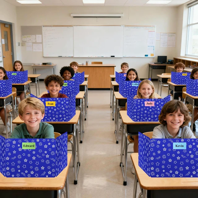 Alt view image 7 of 7 - Blue 24-Pack Desk Dividers for Students, Waterproof Plastic Study Carrel Divider, Durable Testing Dividers for Classroom Teacher Supplies, Easy to Clean Privacy Shield Folder Boards for Student Desk