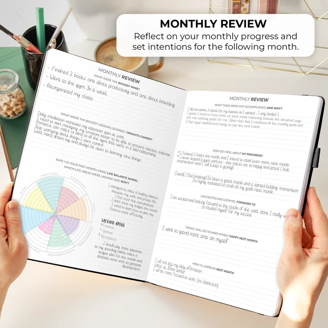 Alt view image 5 of 6 - Planner PRO Hourly, Undated Weekly & Monthly, Black 8.5x11" daily planner with time slots, Eco leather cover, Stickers, 120gsm paper, Work schedule organizer, Appointment book
