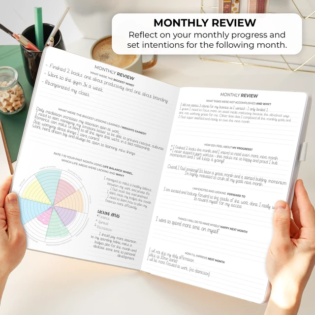 Alt view image 5 of 6 - Planner PRO Hourly, Undated Weekly & Monthly, Seashell 8.5x11" daily planner with time slots, Eco leather cover, Stickers, 120gsm paper, Work schedule organizer, Appointment book