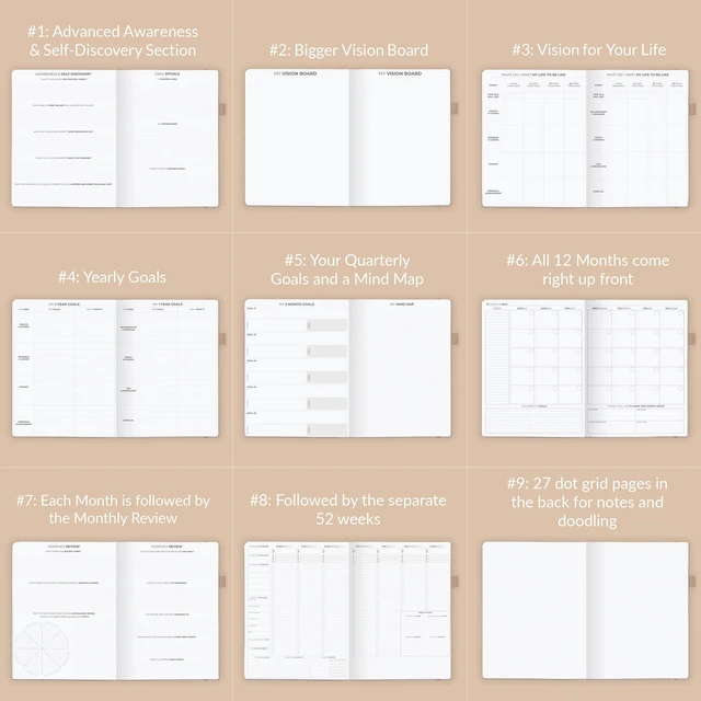 Alt view image 6 of 6 - Planner PRO Hourly, Undated Weekly & Monthly, Seashell 8.5x11" daily planner with time slots, Eco leather cover, Stickers, 120gsm paper, Work schedule organizer, Appointment book