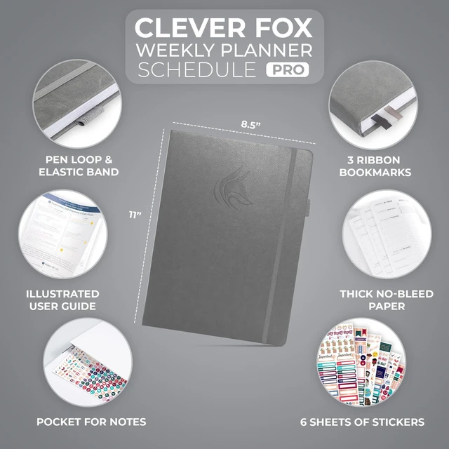 Alt view image 2 of 6 - Planner PRO Hourly, Undated Weekly & Monthly, Gray 8.5x11" daily planner with time slots, Eco leather cover, Stickers, 120gsm paper, Work schedule organizer, Appointment book