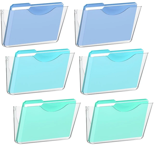 Main image of Clear Acrylic Wall File Holder, 6 Pack Wall Mount Single Pocket Organizer One-piece design, no assembly needed, screws not included, ideal for mail magazines folders office home classroom use