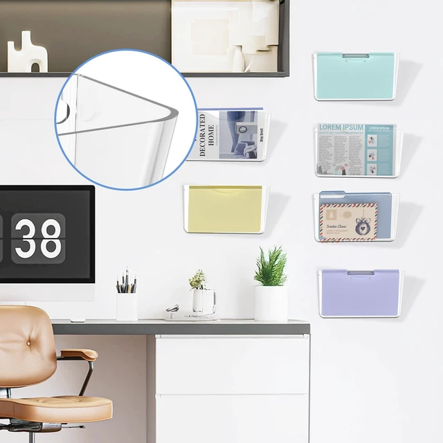 Alt view image 7 of 7 - Clear Acrylic Wall File Holder, 6 Pack Wall Mount Single Pocket Organizer One-piece design, no assembly needed, screws not included, ideal for mail magazines folders office home classroom use