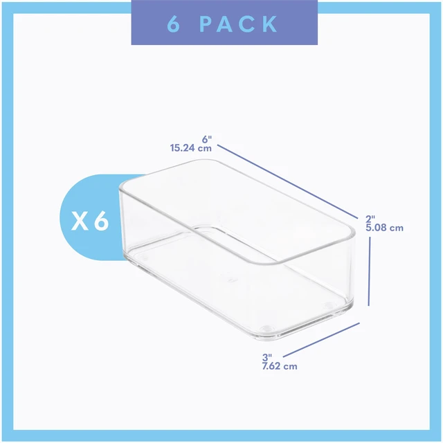 Alt view image 4 of 5 - Plastic Clear Drawer Organizers. Bathroom, Kitchen, Bedroom, Nail Polish, Office Organizer Bins, Storage Trays. Heavy Duty, Stackable. 6" x 3" x 2" Set of 6