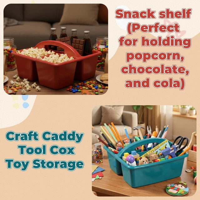 Alt view image 4 of 7 - 8 Pack Classroom Caddy Organizer with Handle Bulk, Deep Color Plastic Art Craft Cleaning Caddy, Small Multipurpose Supply Organization Storage, Basket for Table Desk Office Pencil Teacher