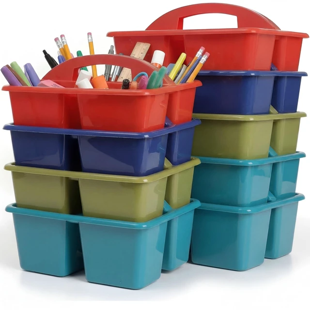 Main image of 8 Pack Classroom Caddy Organizer with Handle Bulk, Deep Color Plastic Art Craft Cleaning Caddy, Small Multipurpose Supply Organization Storage, Basket for Table Desk Office Pencil Teacher