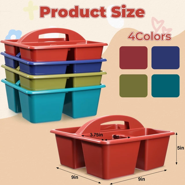 Alt view image 5 of 7 - 8 Pack Classroom Caddy Organizer with Handle Bulk, Deep Color Plastic Art Craft Cleaning Caddy, Small Multipurpose Supply Organization Storage, Basket for Table Desk Office Pencil Teacher