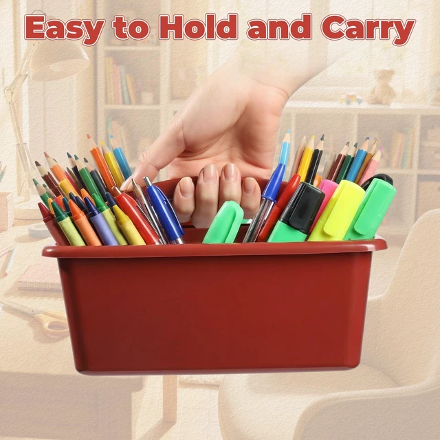 Alt view image 6 of 7 - 8 Pack Classroom Caddy Organizer with Handle Bulk, Deep Color Plastic Art Craft Cleaning Caddy, Small Multipurpose Supply Organization Storage, Basket for Table Desk Office Pencil Teacher