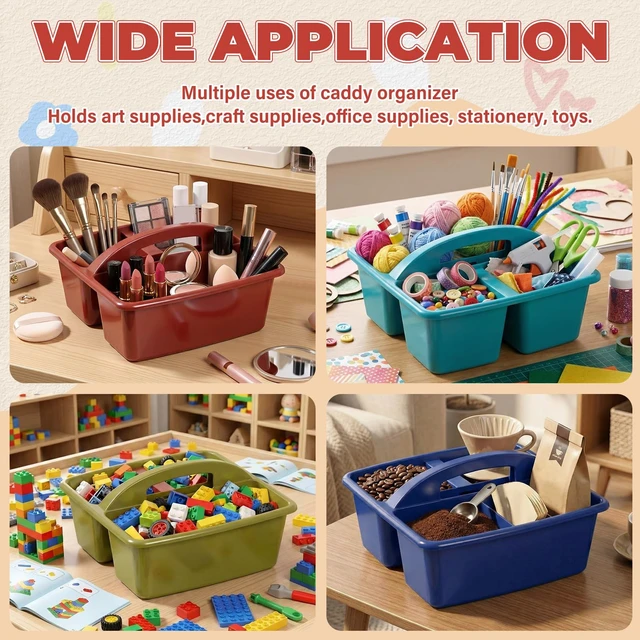 Alt view image 7 of 7 - 8 Pack Classroom Caddy Organizer with Handle Bulk, Deep Color Plastic Art Craft Cleaning Caddy, Small Multipurpose Supply Organization Storage, Basket for Table Desk Office Pencil Teacher