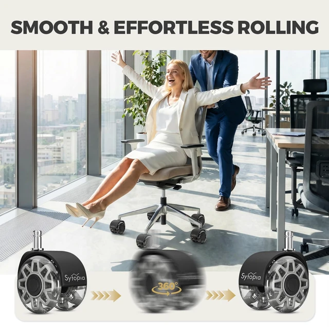 Alt view image 6 of 7 - Office Chair Wheels Replacement, 2.5 Inch Tandem Design Heavy Duty Casters for Carpet and Hardwood Floors, Universal 11x22mm Stem Fits 99% of Chairs, 700 lbs Capacity, Grey