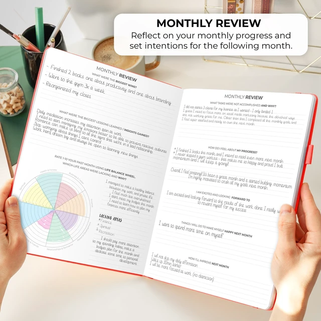Alt view image 5 of 6 - Planner PRO Hourly, Undated Weekly & Monthly, Red 8.5x11" daily planner with time slots, Eco leather cover, Stickers, 120gsm paper, Work schedule organizer, Appointment book